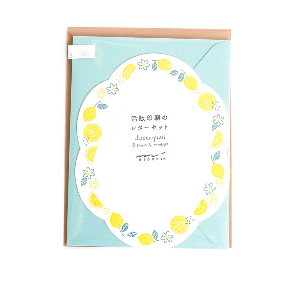 Yellow, Stationery, Gifts, Midori Letterpress, Letter Set, Lemon Wreath, 713864